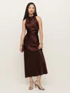 Reformation Casette Silk Dress In Mahogany