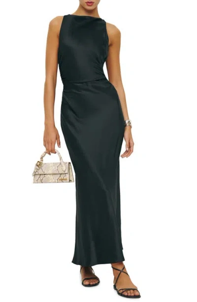 Reformation Casette Silk Dress In Black
