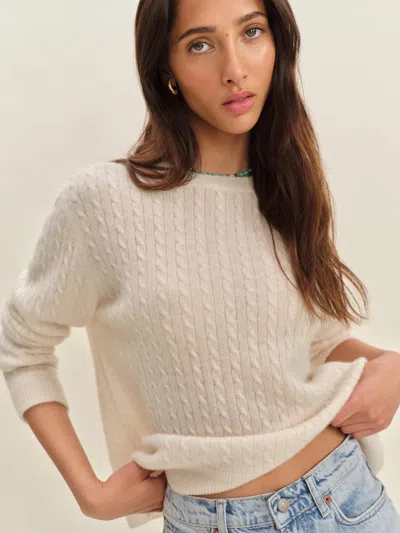 Reformation Cashmere Boyfriend Sweater In White
