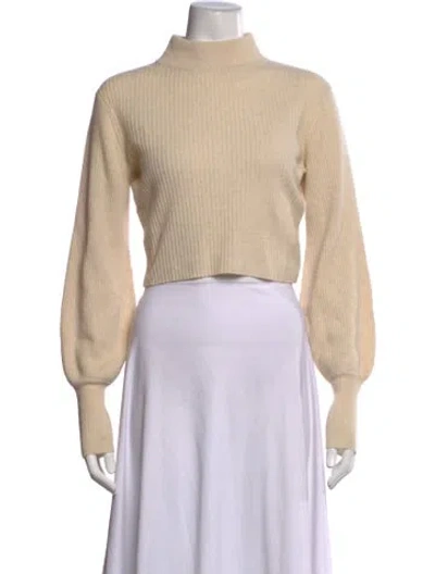 Pre-owned Reformation Cashmere Mock Neck Crop Top In Neutrals