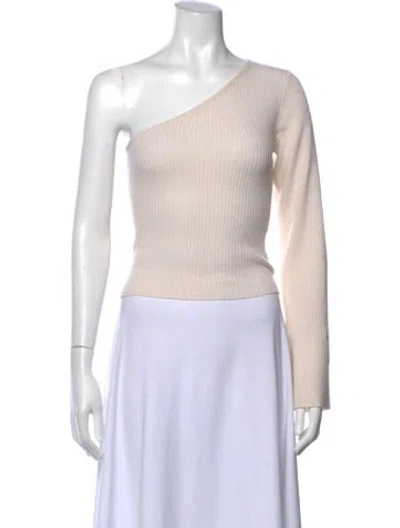 Pre-owned Reformation Cashmere One-shoulder Crop Top In Neutral