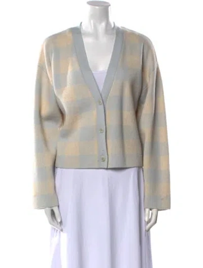 Pre-owned Reformation Cashmere Plaid Print Sweater In Blue