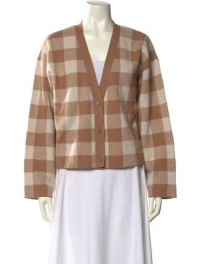 Pre-owned Reformation Cashmere Plaid Print Sweater In Brown