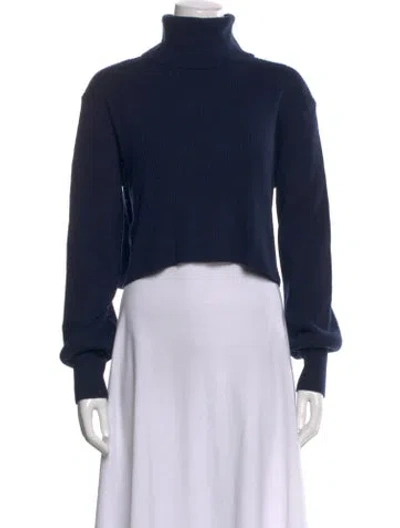 Pre-owned Reformation Cashmere Turtleneck Crop Top In Blue