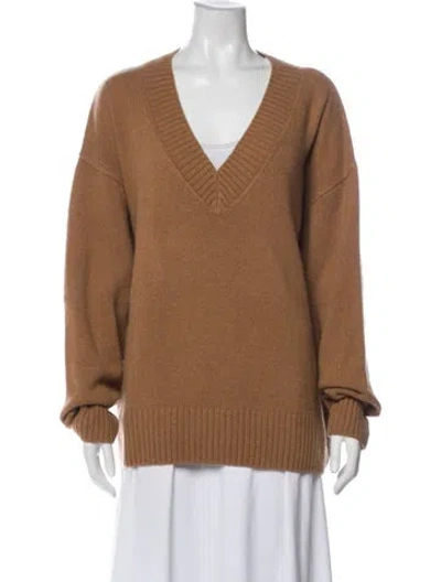 Pre-owned Reformation Cashmere V-neck Sweater In Brown