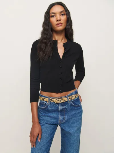 Reformation Caspia Cashmere Cropped Cardigan In Black
