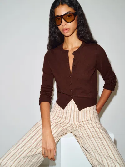 Reformation Caspia Cashmere Cropped Cardigan Brown Xs