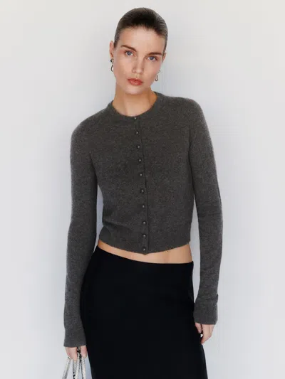Reformation Caspia Cashmere Cropped Cardigan Grey Large In Gray