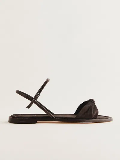 Reformation Cassidy Flat Knotted Sandal In Dark Cacao Taffeta