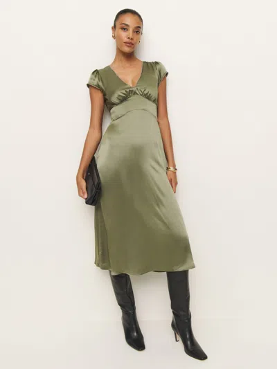 Reformation Kaye Silk Dress In Artichoke