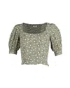 Reformation Cave Top With Floral Print In Green Khaki Viscose In Green