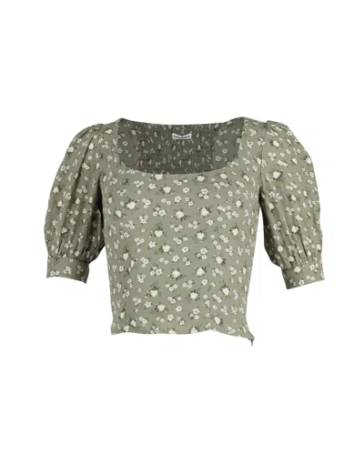 Reformation Cave Top With Floral Print In Green Khaki Viscose