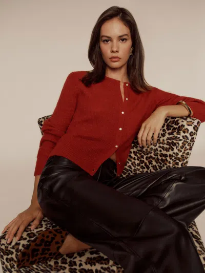 Reformation Cece Ribbed Cardigan In Sundried Tomato