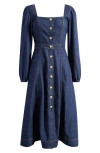 Reformation Celeste Long Sleeve Denim Midi Dress In Liffey