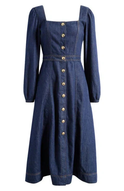Reformation Celeste Long Sleeve Denim Midi Dress In Liffey