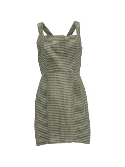 Pre-owned Reformation Celosia Gingham-check Mini Dress In Green