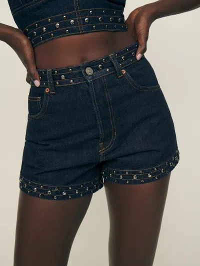 Reformation Charlene High Rise Jean Shorts In Blue