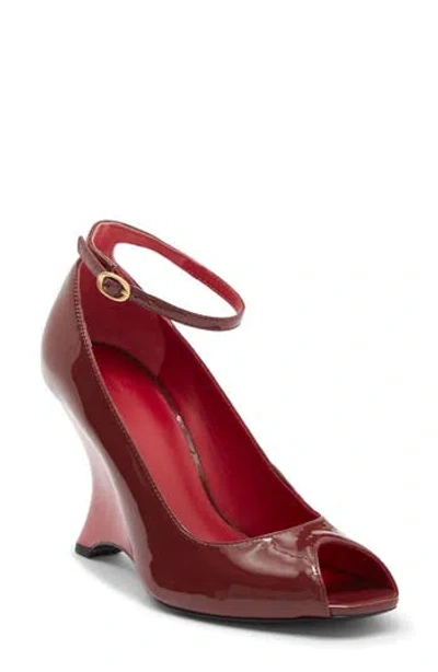 Reformation Cheri Patent Leather Wedge Pump In Red