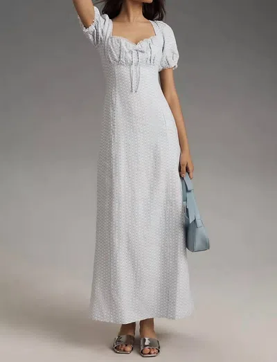 Reformation Cherise Linen Midi Dress In White, Blue