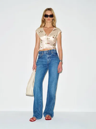 Reformation Cherry Silk Top Ivory 10 In Multi