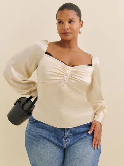 Reformation Chiara Silk Top Es In Almond