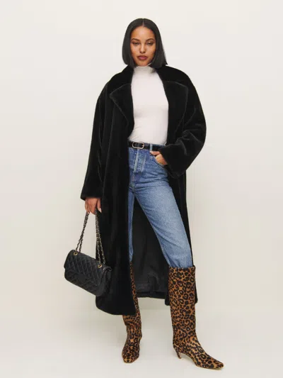 Reformation Chloe Faux Fur Oversized Coat In Black