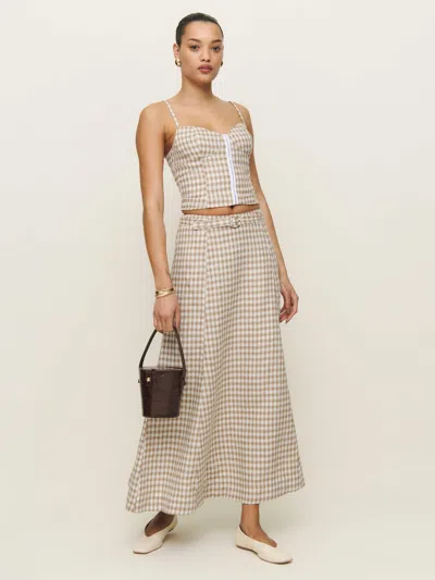 Reformation Chloe Linen Skirt In Dunes Check