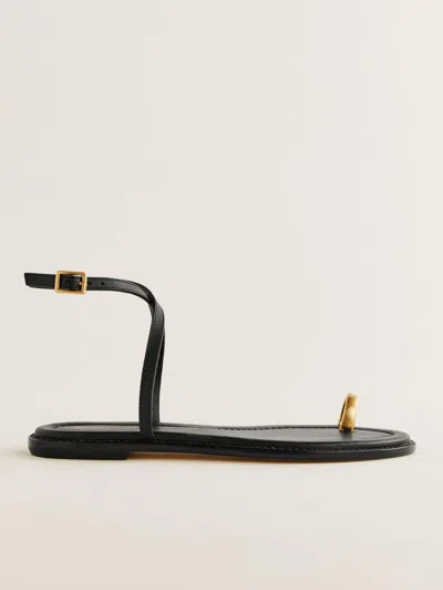 Reformation Cindy Flat Sandal In Black Leather