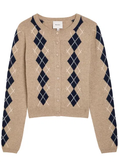 Reformation Clara Argyle Cashmere Cardigan In Neutral