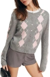 Reformation Clara Cashmere & Wool Crew Cardigan In Husky Multi Argyle