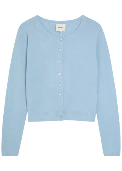 Reformation Janie Cashmere Crew Cardigan Ice Water In Blue