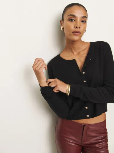 Reformation Clara Cashmere Crew Cardigan In Black Gold