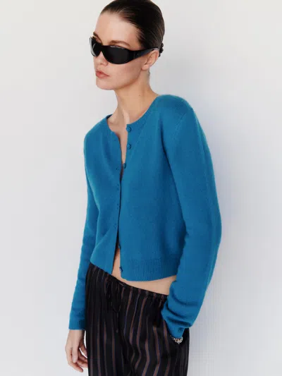 Reformation Clara Cashmere Crew Cardigan Blue Large