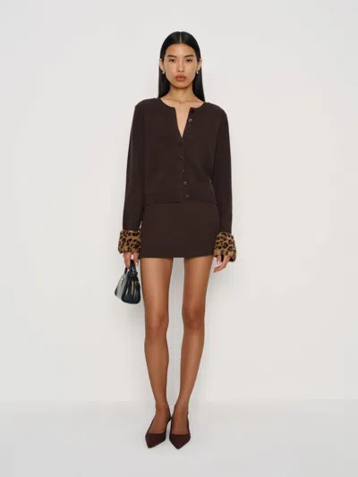 Reformation Clara Cashmere Crew Cardigan Brown Xs