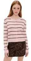 Reformation Clara Cashmere Crew Cardigan Cherry Blossom Stripe In Pink