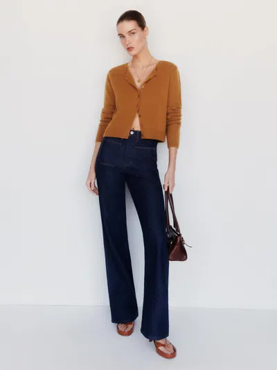 Reformation Clara Cashmere Crew Cardigan Gold Large In Orange