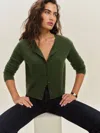 Shop Reformation Clara Cashmere Crew Cardigan In Green