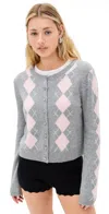 Reformation Clara Cashmere Crew Cardigan In Husky Multi Argyle