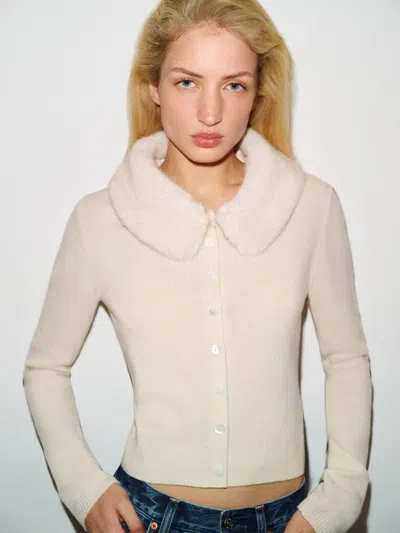 Reformation Clara Cashmere Crew Cardigan Ivory Large