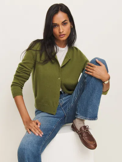 Reformation Clara Cashmere Crew Cardigan In Pear