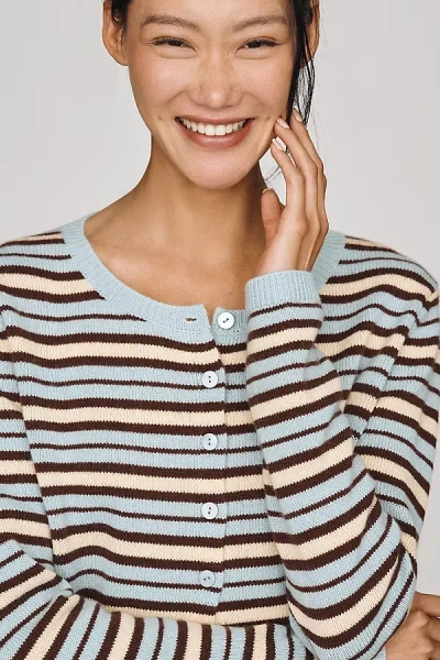 Reformation Clara Cashmere Crew Cardigan Sweater In Blue