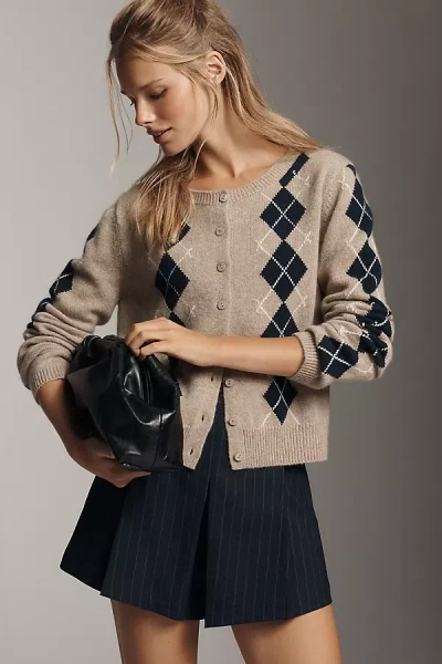 Reformation Clara Cashmere Crew Cardigan Sweater In Brown