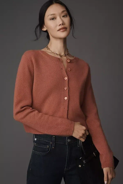 Reformation Clara Cashmere Crew Cardigan Sweater In Brown