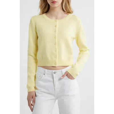 Reformation Clara Cotton Crewneck Cardigan In Yellow