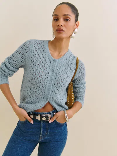 Reformation Clara Crew Cardigan In Mineral Pointelle