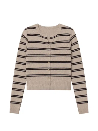 Reformation Clara Striped Cashmere Cardigan In Brown
