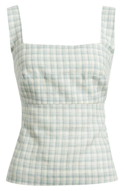 Reformation Clarence Check Linen Top In Blue