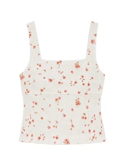 Reformation Clarence Floral-print Top In Neutral