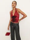 Reformation Clarissa Silk Top In Sangre