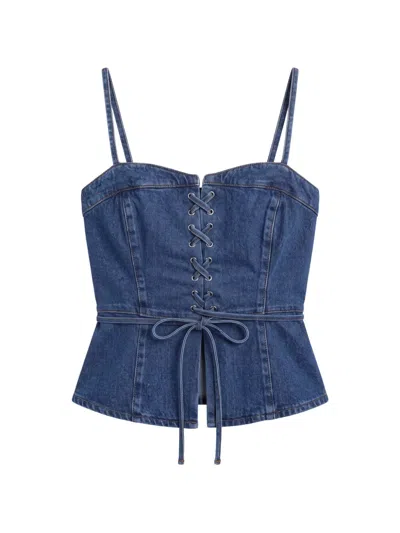 Reformation Clayten Lace-up Peplum Top In Blue